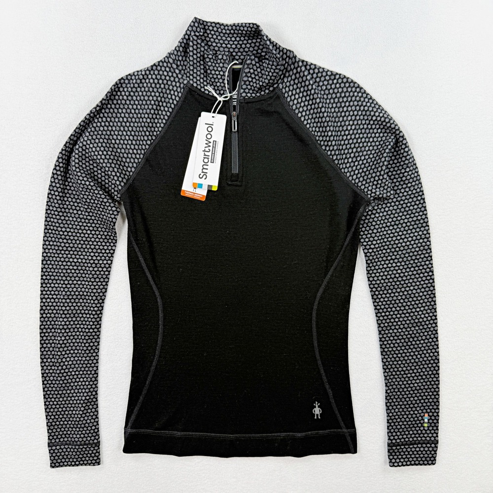 Smartwool Merino 250 Classic 1/4 Zip Baselayer Top Size XS Womens Black Dots NEW